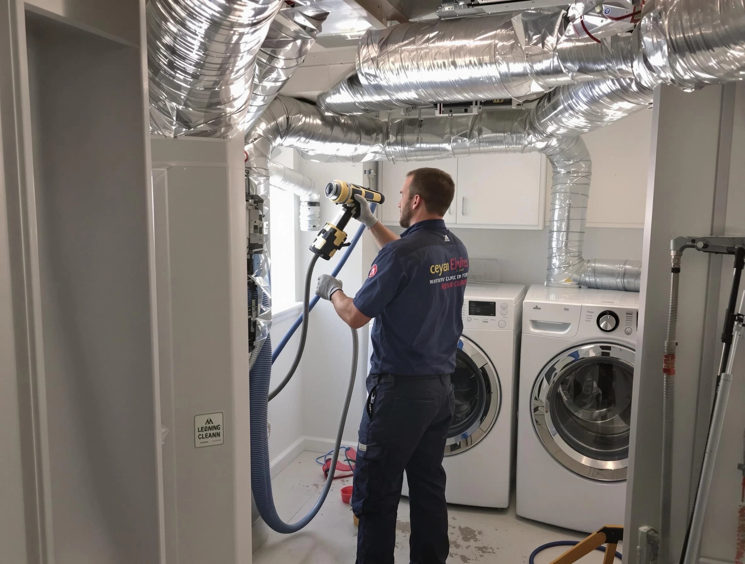 Huntington Beach Dryer Vent Cleaning specialist using advanced equipment for thorough duct cleaning in Huntington Beach